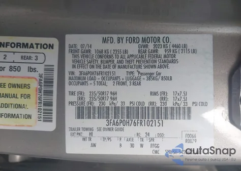 2015 Ford Fusion Se из США, поврежденный, VIN 3FA6P0H76FR102151